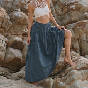 Maxi Skirt Keela in Teal /  Long Skirt with Pockets / Organic Cotton