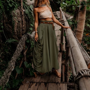 Maxi Skirt Alaina in Olive / with Pockets / Organic Cotton / Bohemian