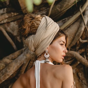 Headscarf Wrap in Beige / Turban Scarf Top / Headcover Wrap 100% Cotton