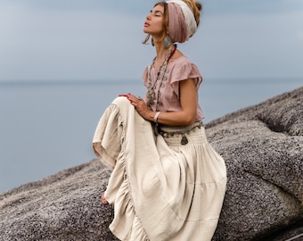 Maxi Skirt & Dress Aotea in Sand / Double Gauze Long Skirt / Organic Cotton