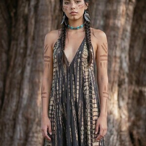 Boho Maxi Dress Black / Beach Cover Up / Summer Tie Dye Dress Dark Grey