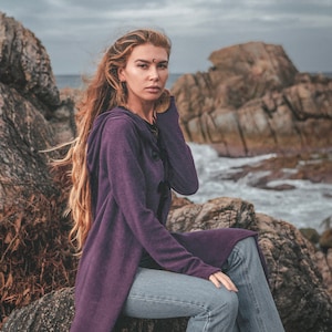 Women&#39;s Long Hooded Cardigan Purple / Boho Style Cardigan