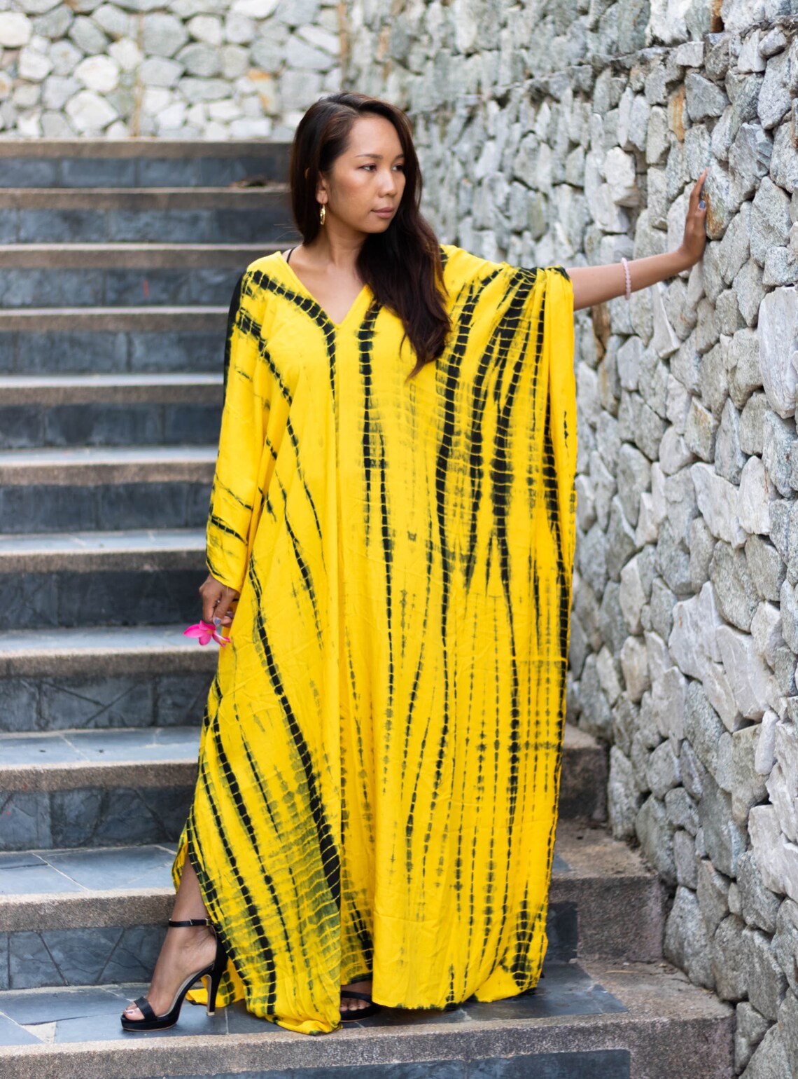 Kaftan Maxi Dress in Yellow / Boho Dress / Fits Plus Size / | Etsy