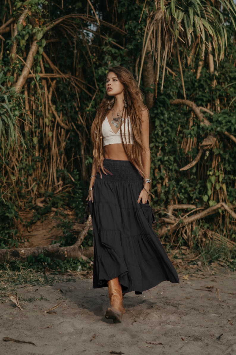 Maxi Skirt Calypso Beige / Boho Skirt 100% Natural Cotton / Long Skirt with Pockets zdjęcie 7