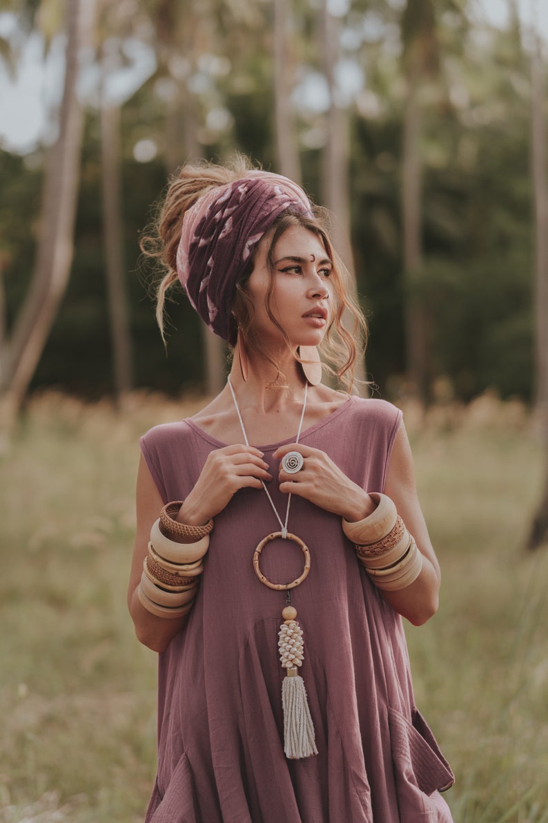 Boho Dress Maxi Wayan with Pockets / Bohemian Dress / Natural Cotton Violet