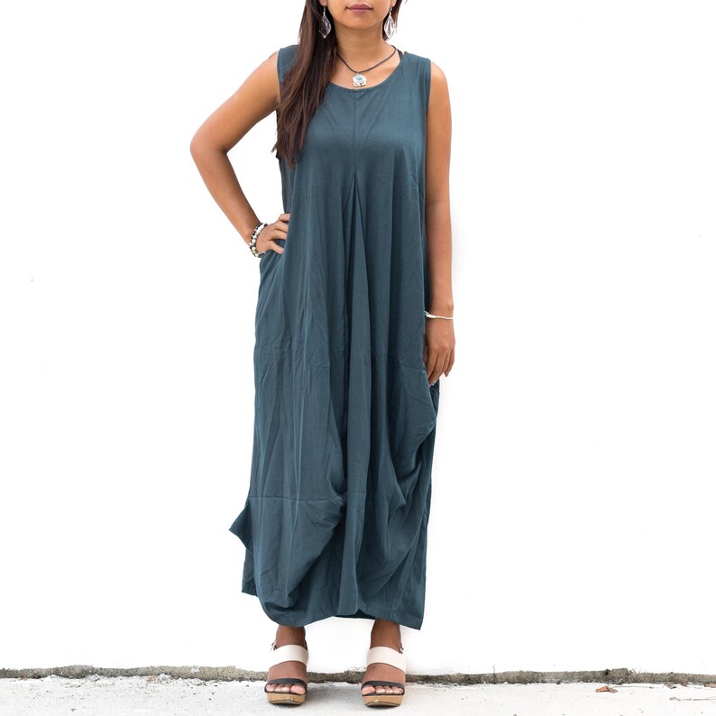 Maxi Cotton Boho Dress with Pockets Etsy