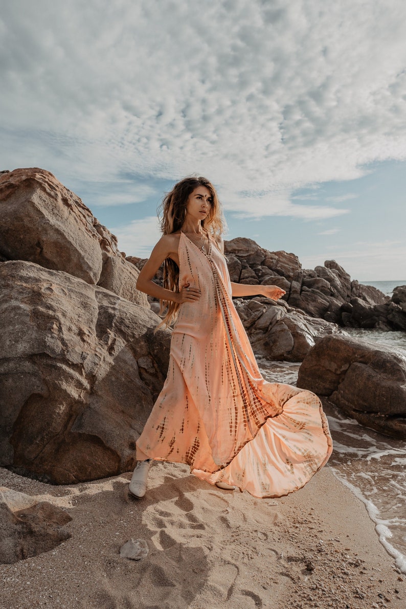 Boho Maxi Dress Naria / Beach Cover Up / Summer Tie Dye Dress Peach