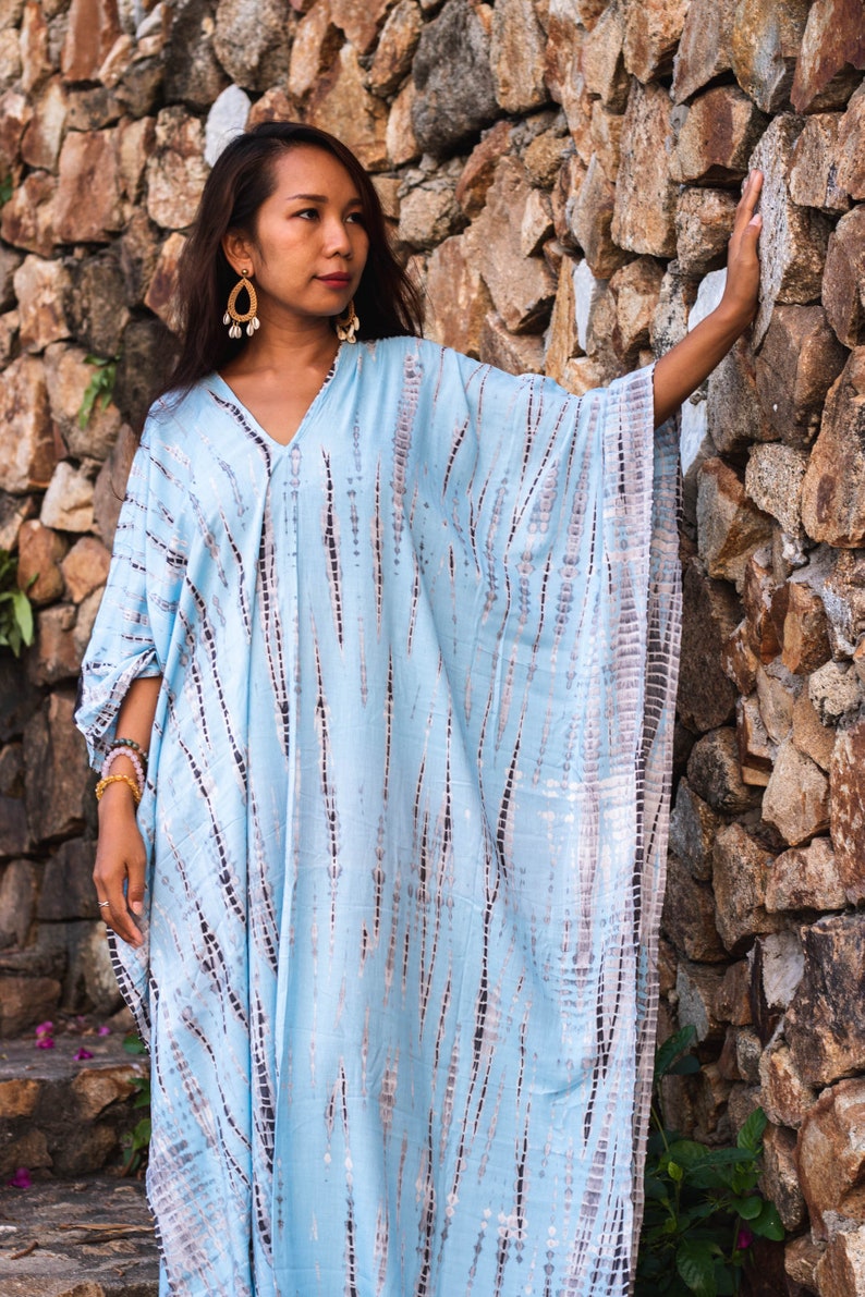 Kaftan Maxi Dress in Light Blue / Boho Dress / Fits Plus Size Etsy