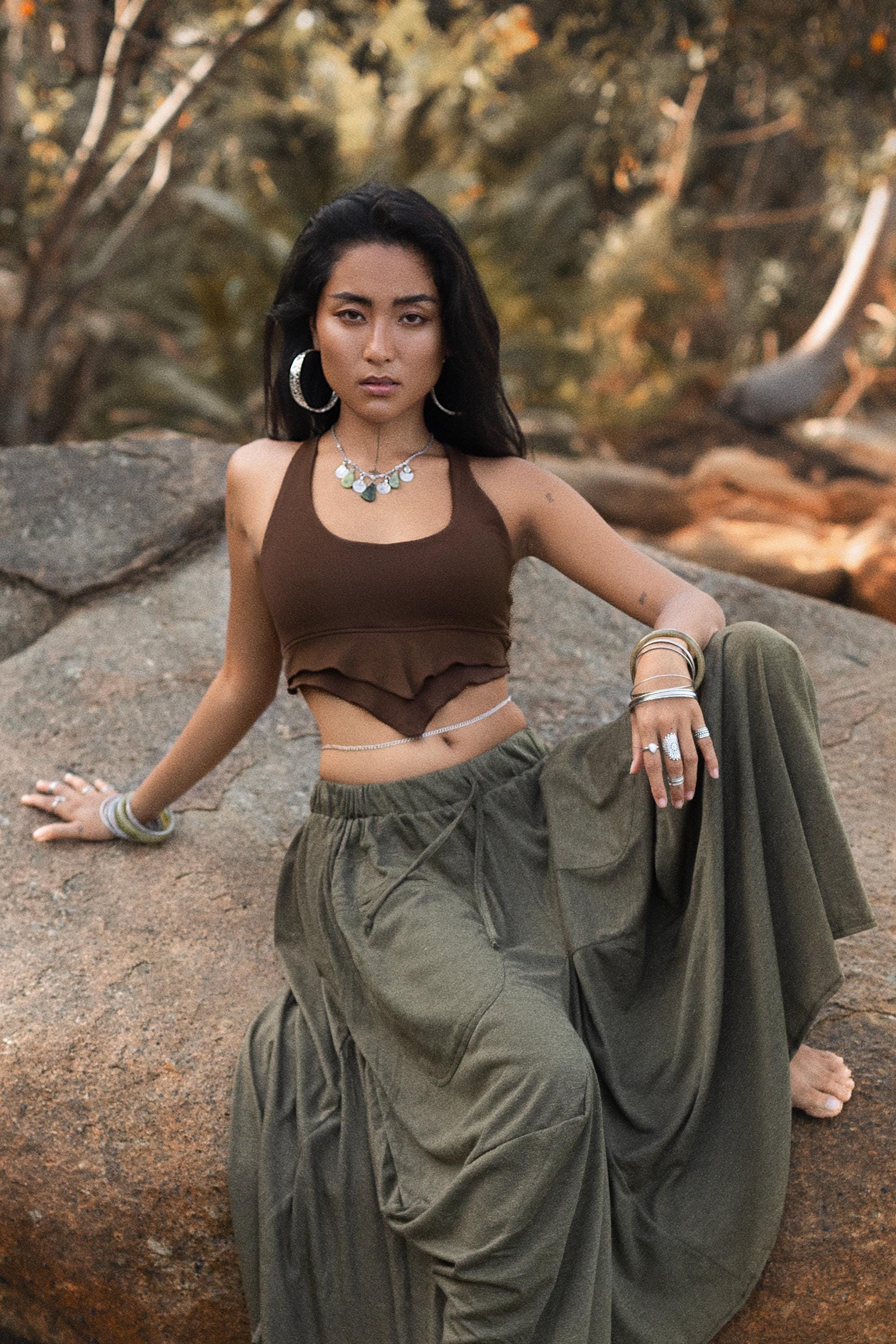 Womens Triangle Crop Top Aluna Brown / Sleeveless Boho Tank Top - Etsy