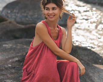 Sleeveless Pocket Dress Mahika Blood Orange / Bohemian Dress / 100% Cotton