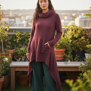 Long Women's Hooded Sweater / Long Boho Coat Dress Bohemian Clothing image 7