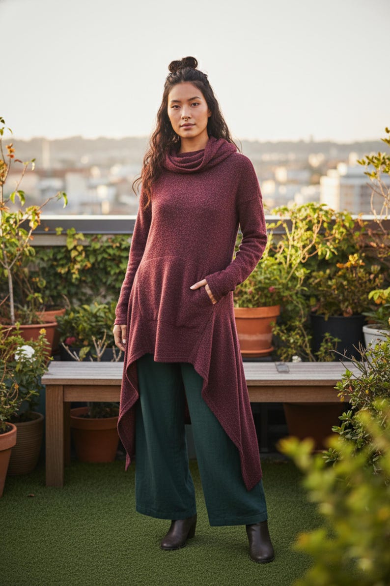 Long Women's Hooded Sweater / Long Boho Coat Dress Bohemian Clothing image 7