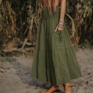 Maxi Skirt Calypso Beige / Boho Skirt 100% Natural Cotton / Long Skirt with Pockets zdjęcie 9