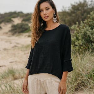 Women's Gauze Cotton Top Shirt Undyed / Boho Organic Cotton Top image 4