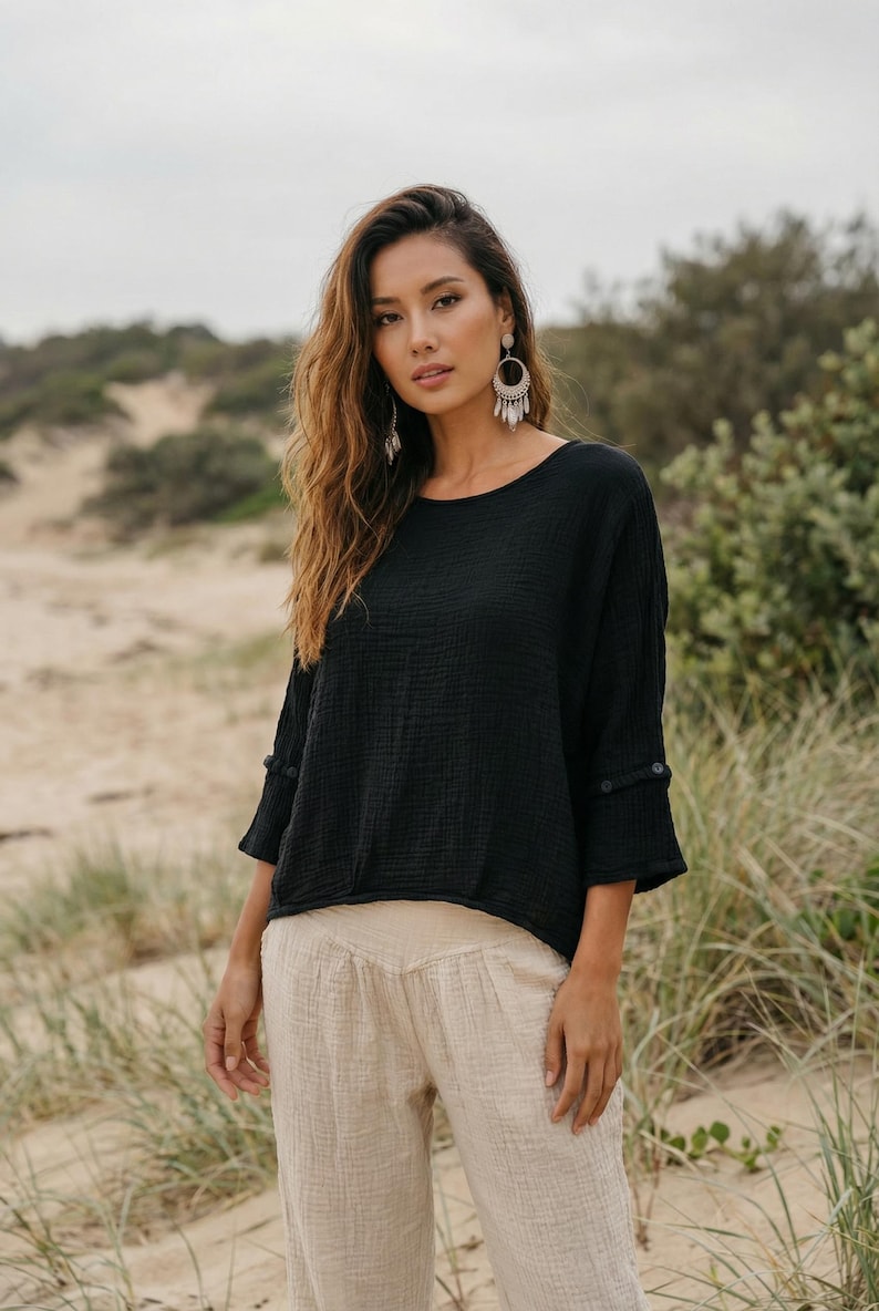 Women's Gauze Cotton Top Shirt Undyed / Boho Organic Cotton Top image 4