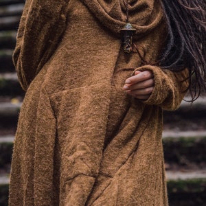 Long Hooded Coat Sheela / Half-Season Sweater / Bohemian Style Caramel