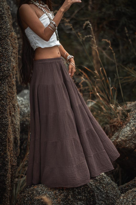 Maxi Skirt Alisa / Tiered Boho Organic Gauze Cotton Skirt / Wide And Flowy