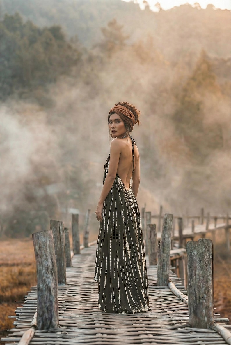 Boho Maxi Dress Red / Beach Cover Up / Summer Tie Dye Dress image 13