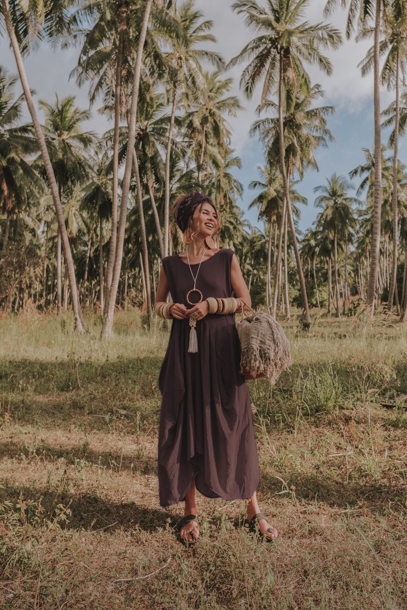 Robe bohème Maxi Wayan avec poches / Robe bohème / Coton naturel Brown