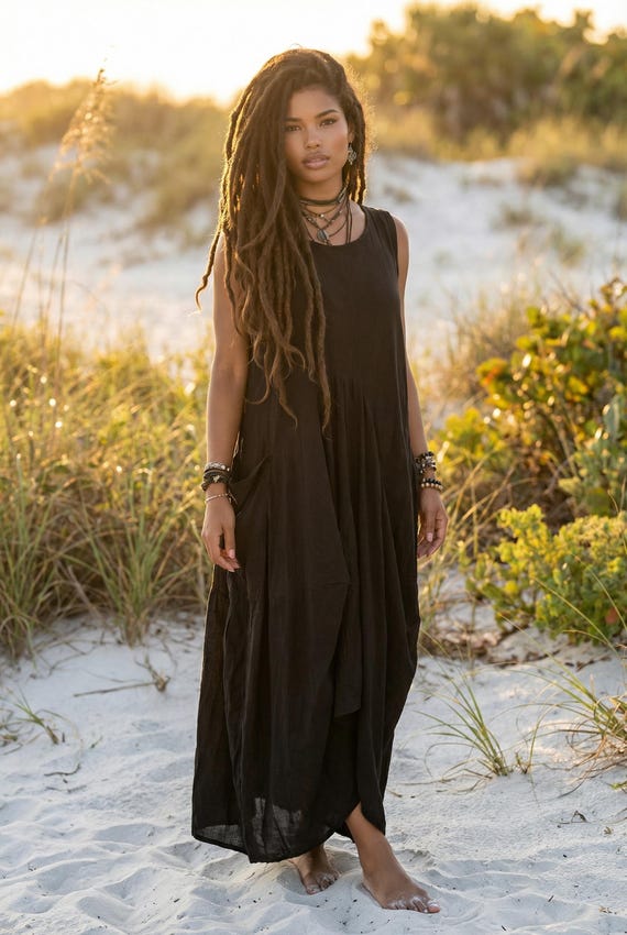boho midaxi dress Cotton Wayan / 2 Large Side Pockets Key Features Relaxed babydoll