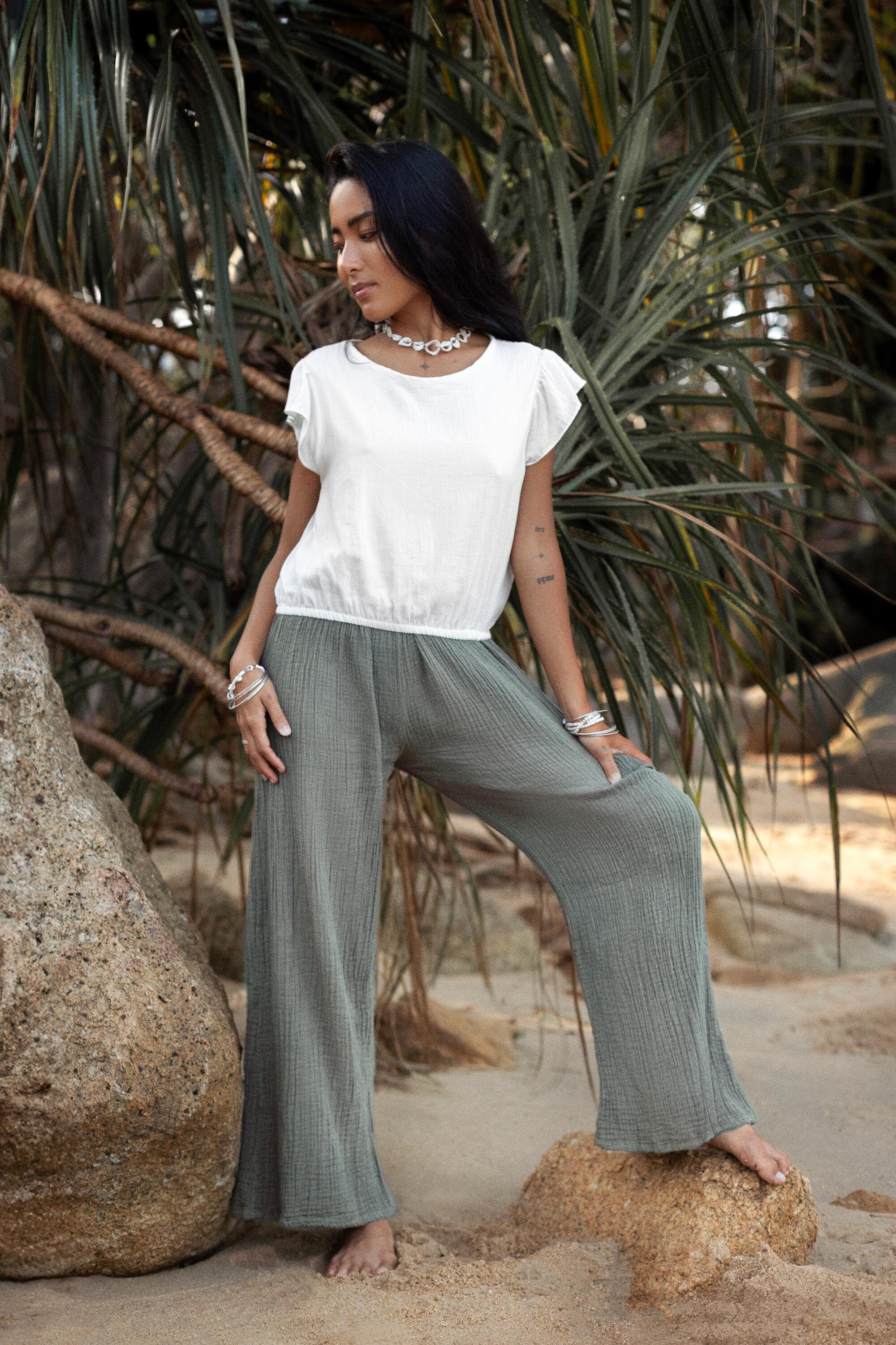Women's Cotton Pants Malia / Wide Leg Harem Pants /  Organic Gauze Cotton