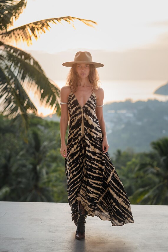 Womens Zendaya Maxi Dress Zebra / Handmade Tie Dye Boho Dress / Resort Wear Holiday Dress