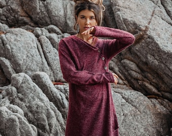 Womens Hooded Sweater Coat Amita In Red / Half Season Coat Pullover / Bohemian