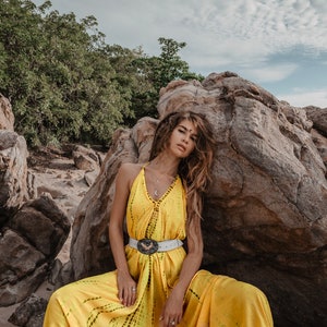 Boho Maxi Kleid Naria / Strand Cover Up / Sommer Batiken Kleid Yellow