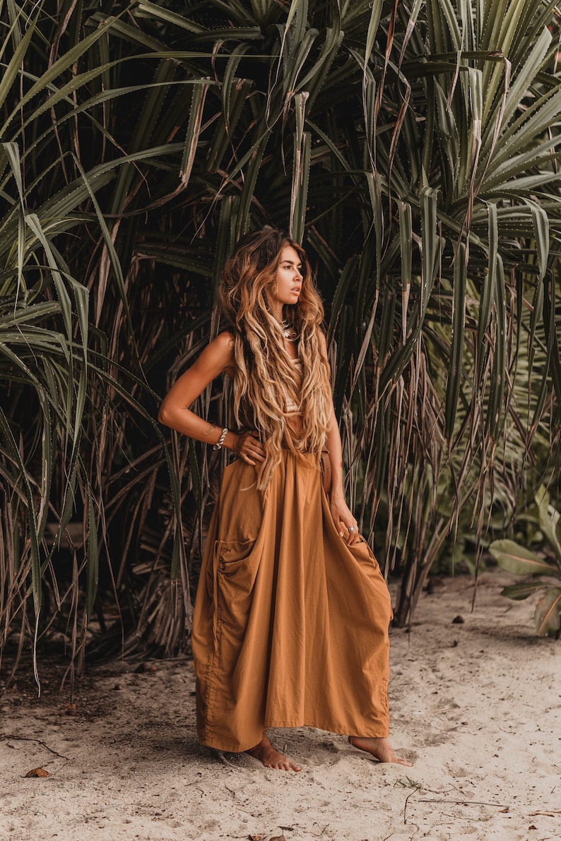 Spódnica maxi Alaina w kolorze miedzi / z kieszeniami / bawełną organiczną / Boho Copper