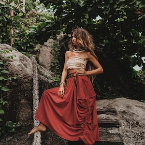 Spódnica maxi Alaina w kolorze miedzi / z kieszeniami / bawełną organiczną / Boho Rust