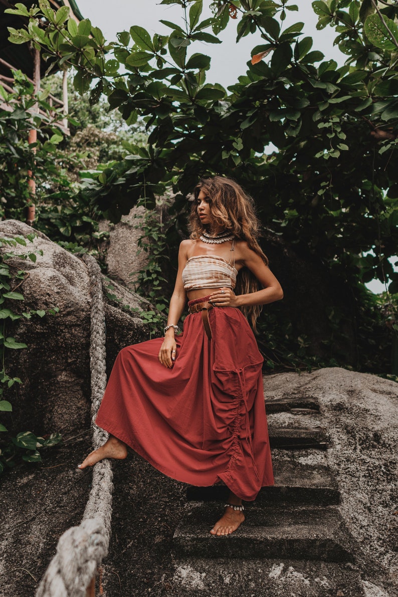 Spódnica maxi Alaina w kolorze miedzi / z kieszeniami / bawełną organiczną / Boho Rust