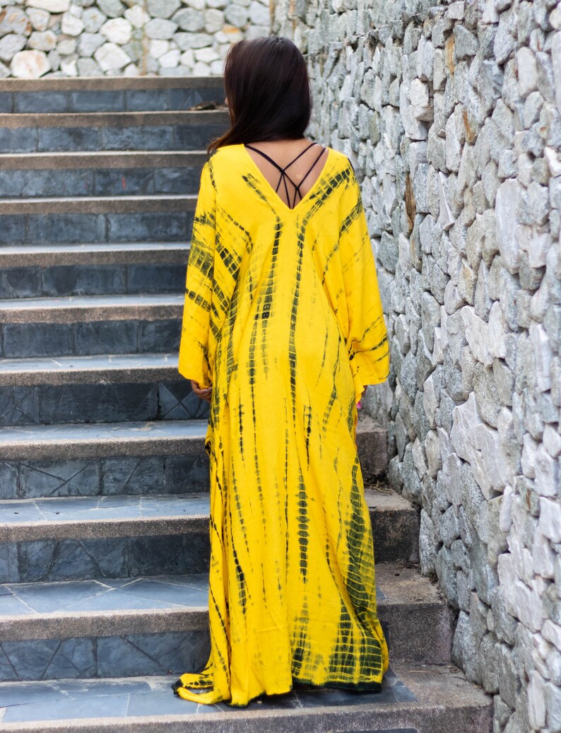 Kaftan Maxi Dress in Yellow / Boho Dress / Fits Plus Size / | Etsy