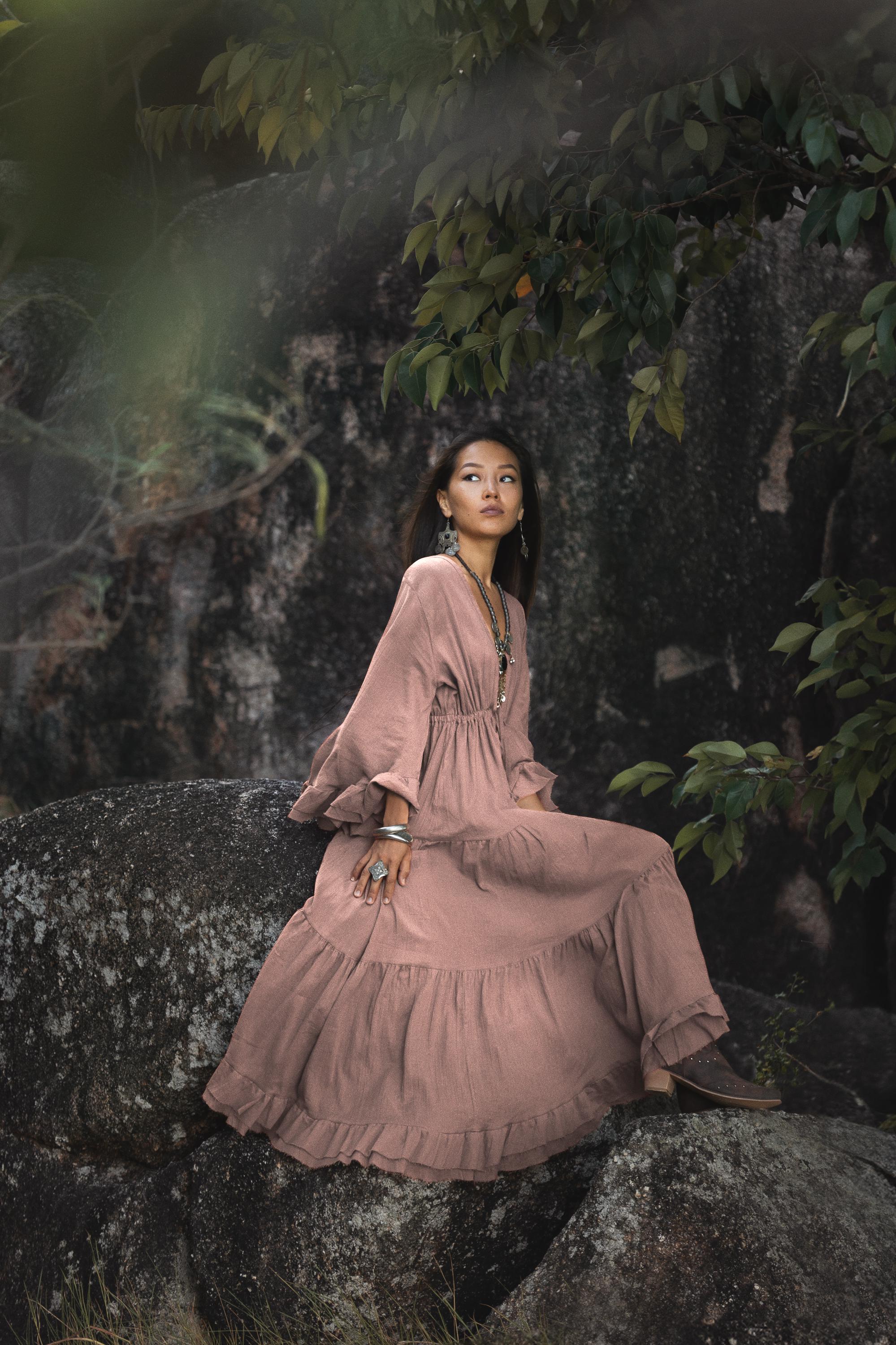 Vestido largo boho chic marrón México