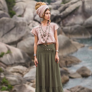 Maxi Skirt & Dress Aotea in Sand / Double Gauze Long Skirt / Organic Cotton Olive