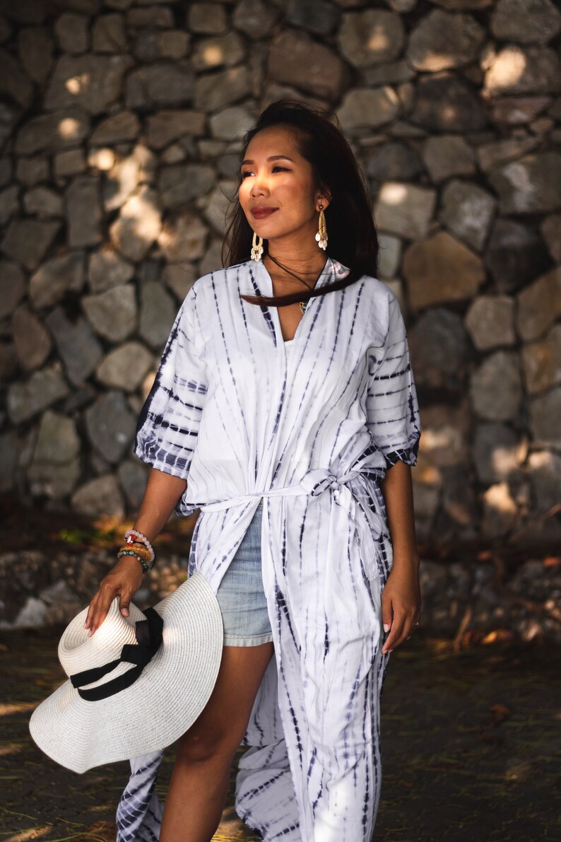 Long Kimono in White / Maxi Robe Beach Cover up / Vacation / | Etsy