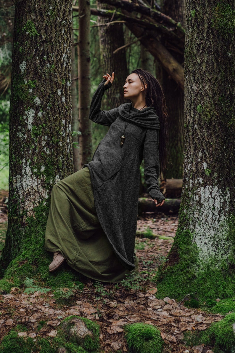 Long Hooded Coat Sheela / Half-Season Sweater / Bohemian Style image 3