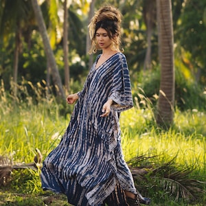 Kaftan Maxi Dress in Dark Blue / Boho Dress / Fits Plus Size / Loose Fit Tie Dye Long Dress / Beach Cover Up