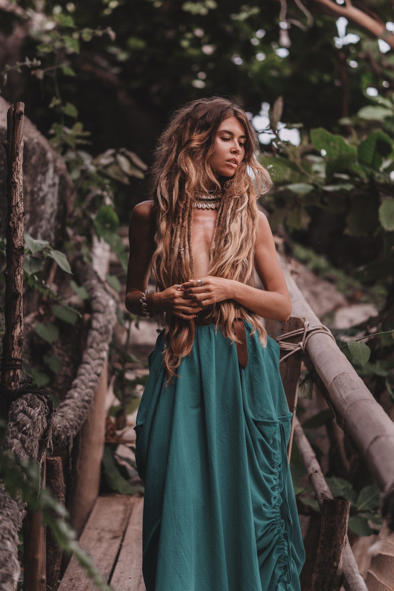 Spódnica maxi Alaina w kolorze miedzi / z kieszeniami / bawełną organiczną / Boho Teal