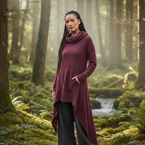 Long Women's Hooded Sweater / Long Boho Coat Dress Bohemian Clothing image 5