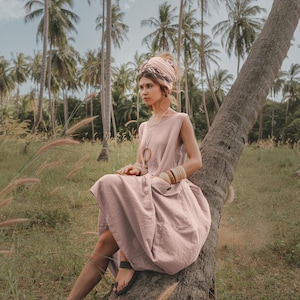 Boho Dress Maxi Wayan with Pockets / Bohemian Dress / Natural Cotton Desert Rose