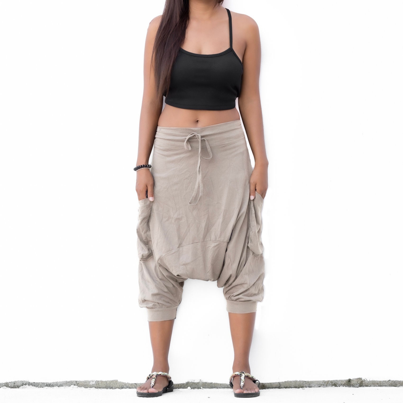 Short Harem Pants for Women & Men / 100% Cotton / Ninja