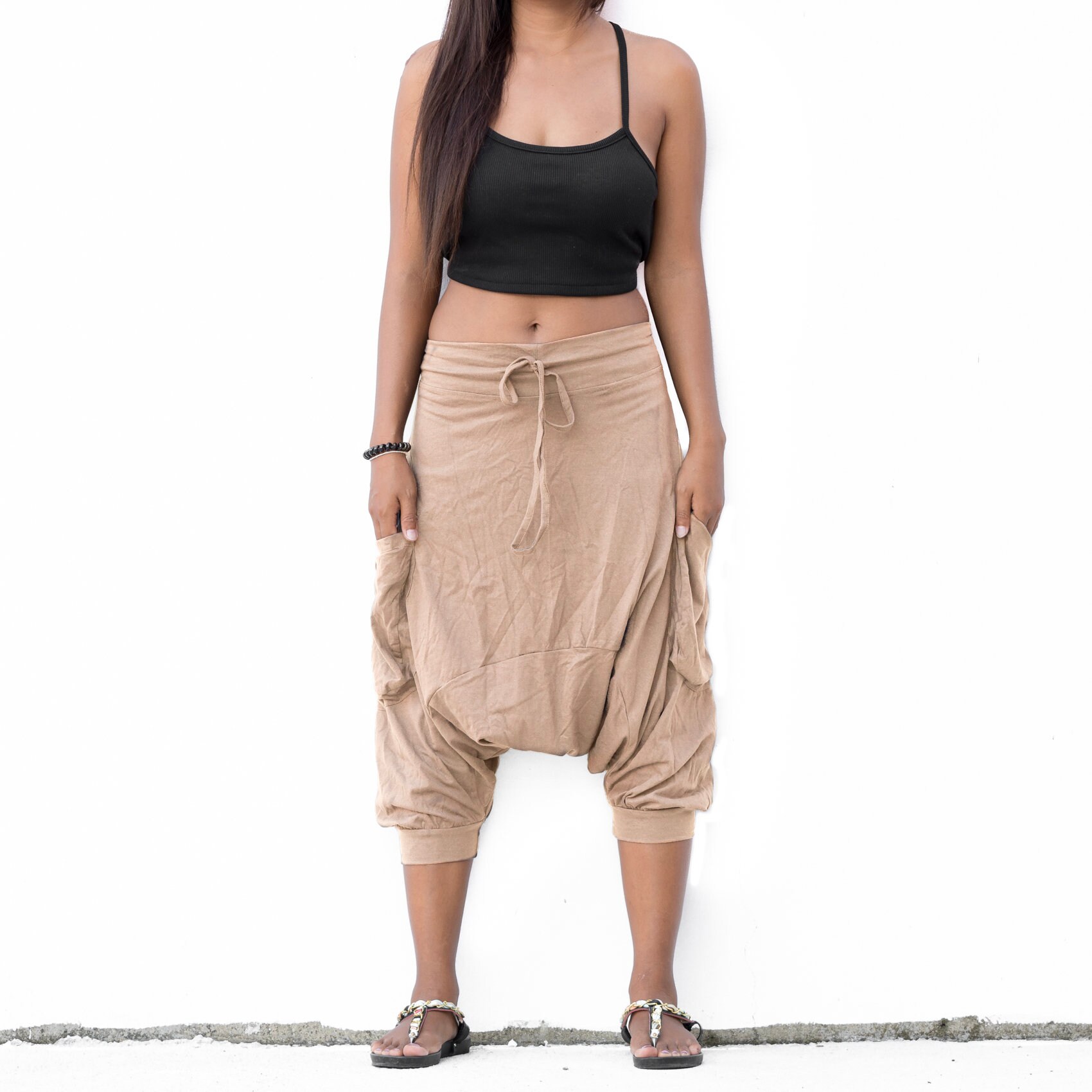 Short Harem Pants for Women & Men / 100% Cotton / Ninja