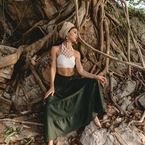 Spódnica maxi Keela w kolorze oliwkowym / Długa spódnica z kieszeniami / Bawełna organiczna Hunter Green