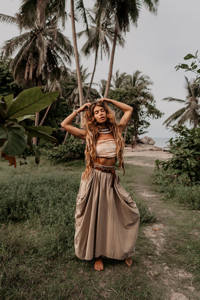 Maxi Skirt Alaina in Copper / with Pockets / Organic Cotton / Bohemian Beige