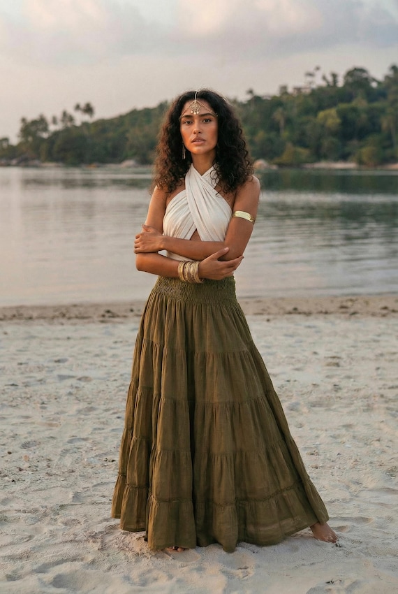 Jupe Longue Femme Été Bohème Chic - Trapèze Fluide Plage 2025 Élégante Et Confortable