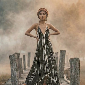 Boho Maxi Dress Black / Beach Cover Up / Summer Tie Dye Dress image 13