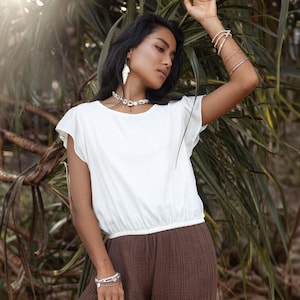 Women's Cap Crop Top Sina Off White / Natural Cotton /Boho Top