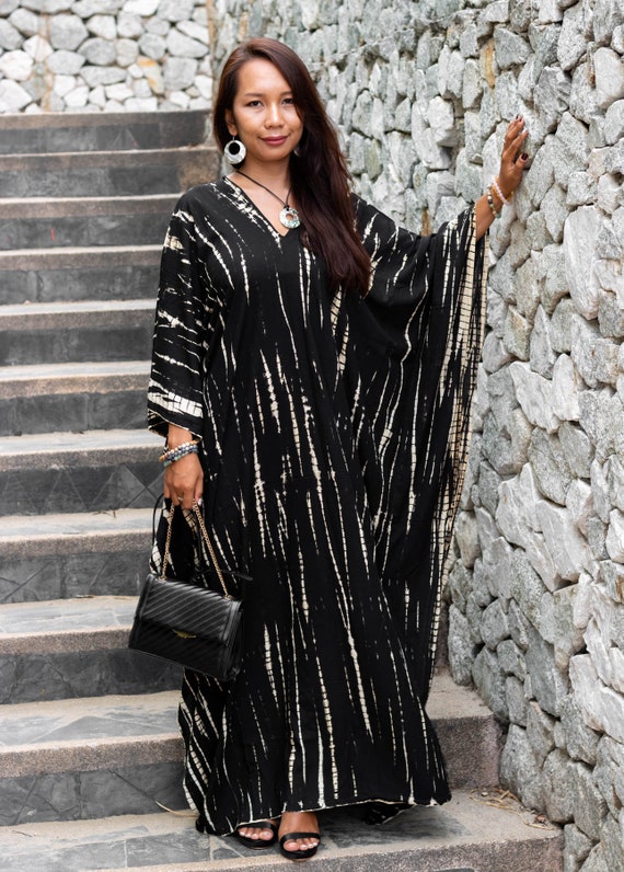 Kaftan Maxi Kleid in Schwarz / Boho 