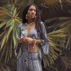 Boho Pants Tie Dye Set / Wide Leg Pants  + Loose Top / Resort Wear Lounge Set