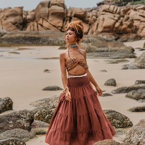 Maxi Skirt Keela in Rust /  Long Skirt with Pockets / Organic Cotton